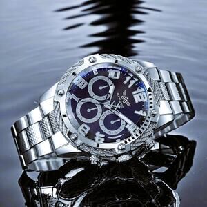 Watch Men Zhowe Silver & Blue Round Dial Quartz Movement with Alloy Strap